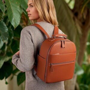 NWOT! Gorgeous Faux Leather Camera Bag Backpack w/Dividers and Luggage Strap